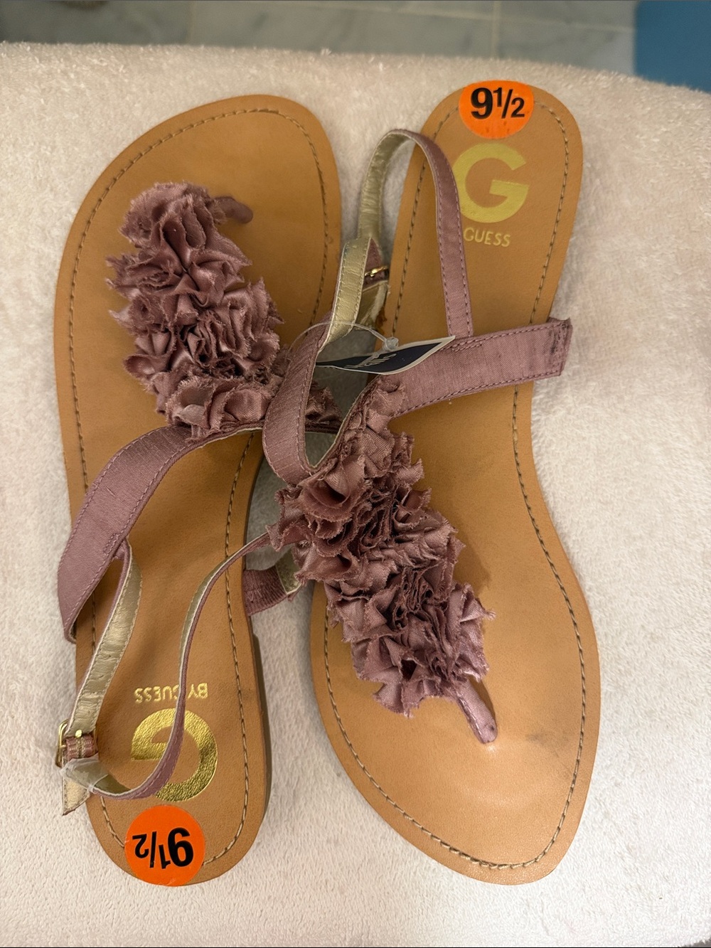 Guess Women's Mauve Ruffle Toe-Post Sandals